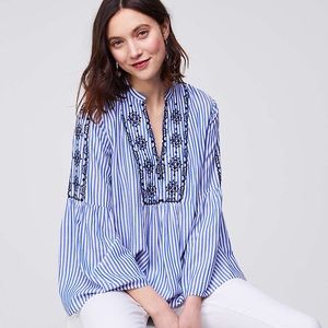 LOFT Mosaic Stripe Bell Sleeve Blouse - XS